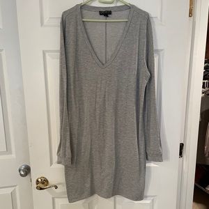Forever 21 Long Sleeve V Neck Grey Dress 3X